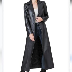 Vintage Leather Limited Black Leather Maxi Coat Size Medium